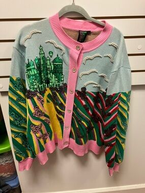 QUEEN OF SPARKLES Multicolor Embroidered Beaded Cardigan - Pink, Green, Yellow
